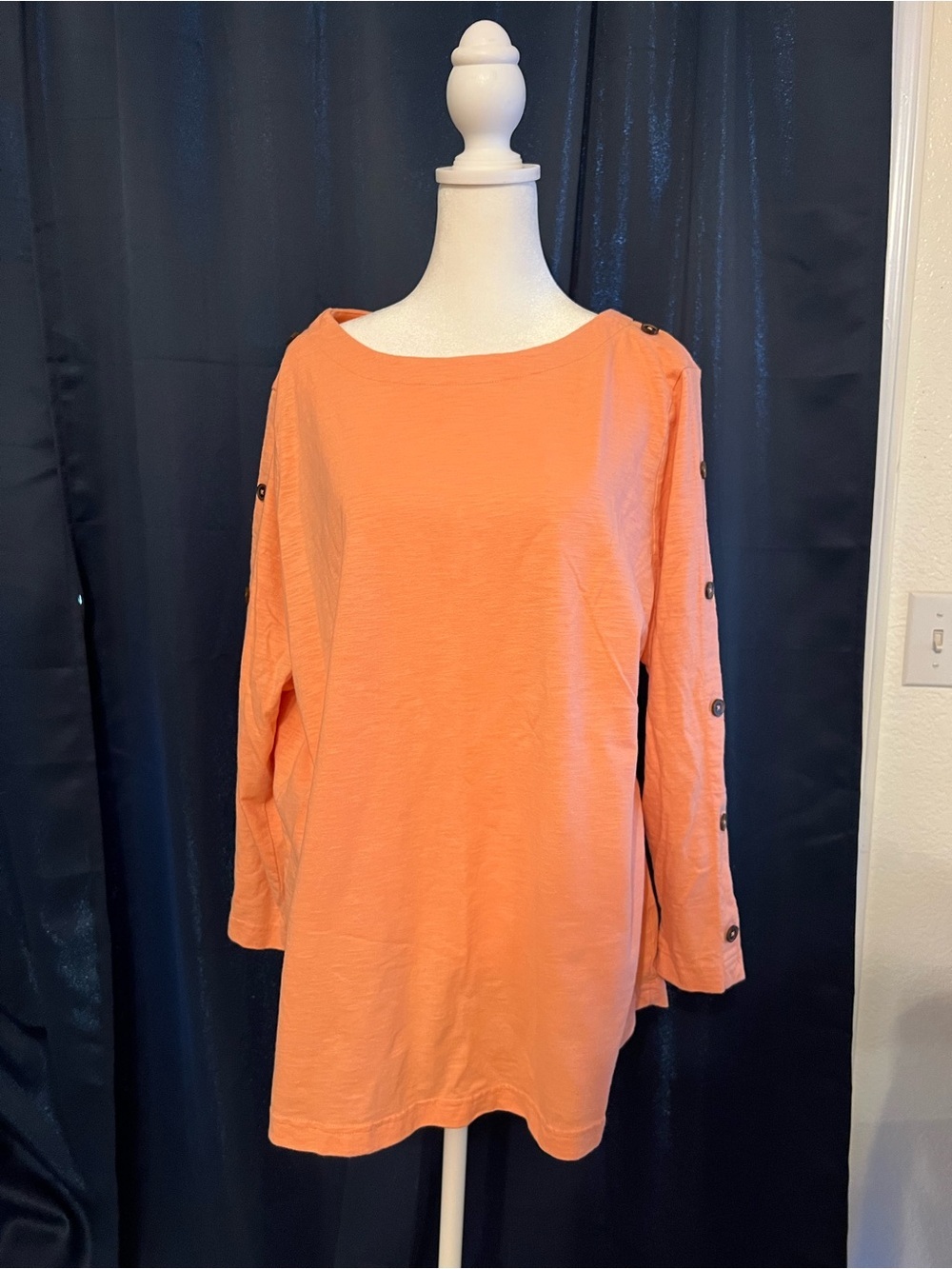 Croft & Barrow Coral Boat Neck Top 1X Button Sleeve Detail Plus Size